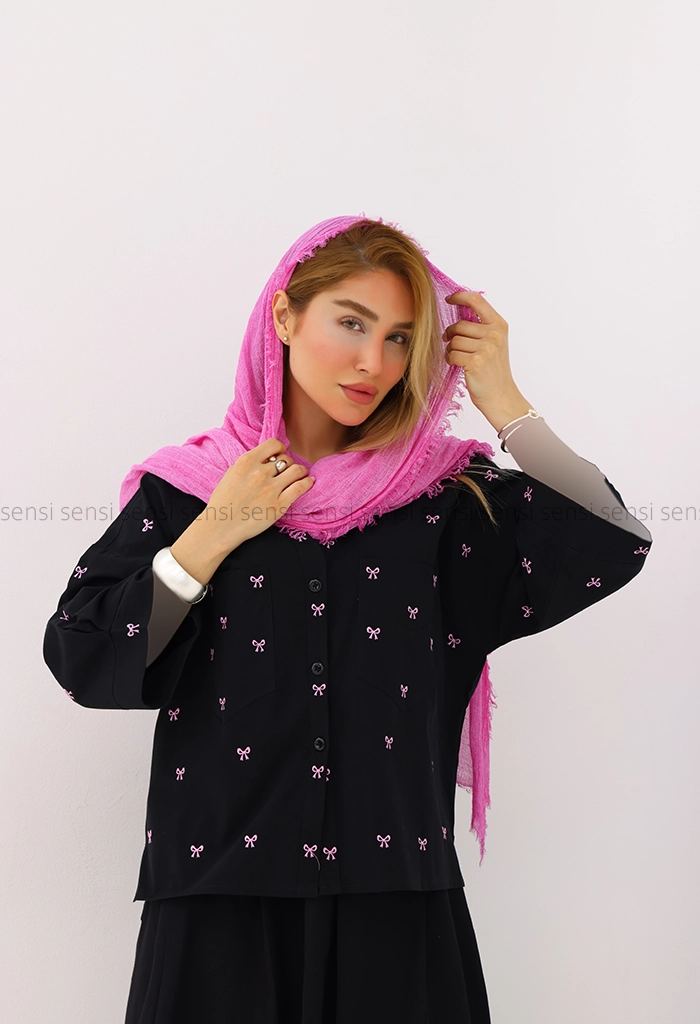شومیز زنانه پاپیون دوزی لینن کد1006195